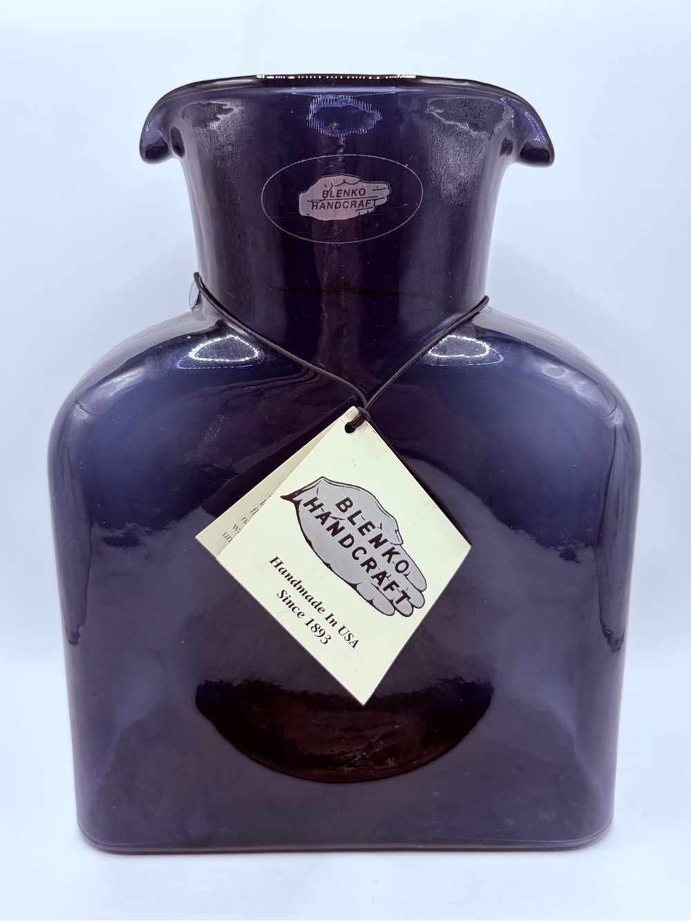 Blenko Handcraft Hand Blown Double Spout Water Bottle Jug Pitcher Original Tag